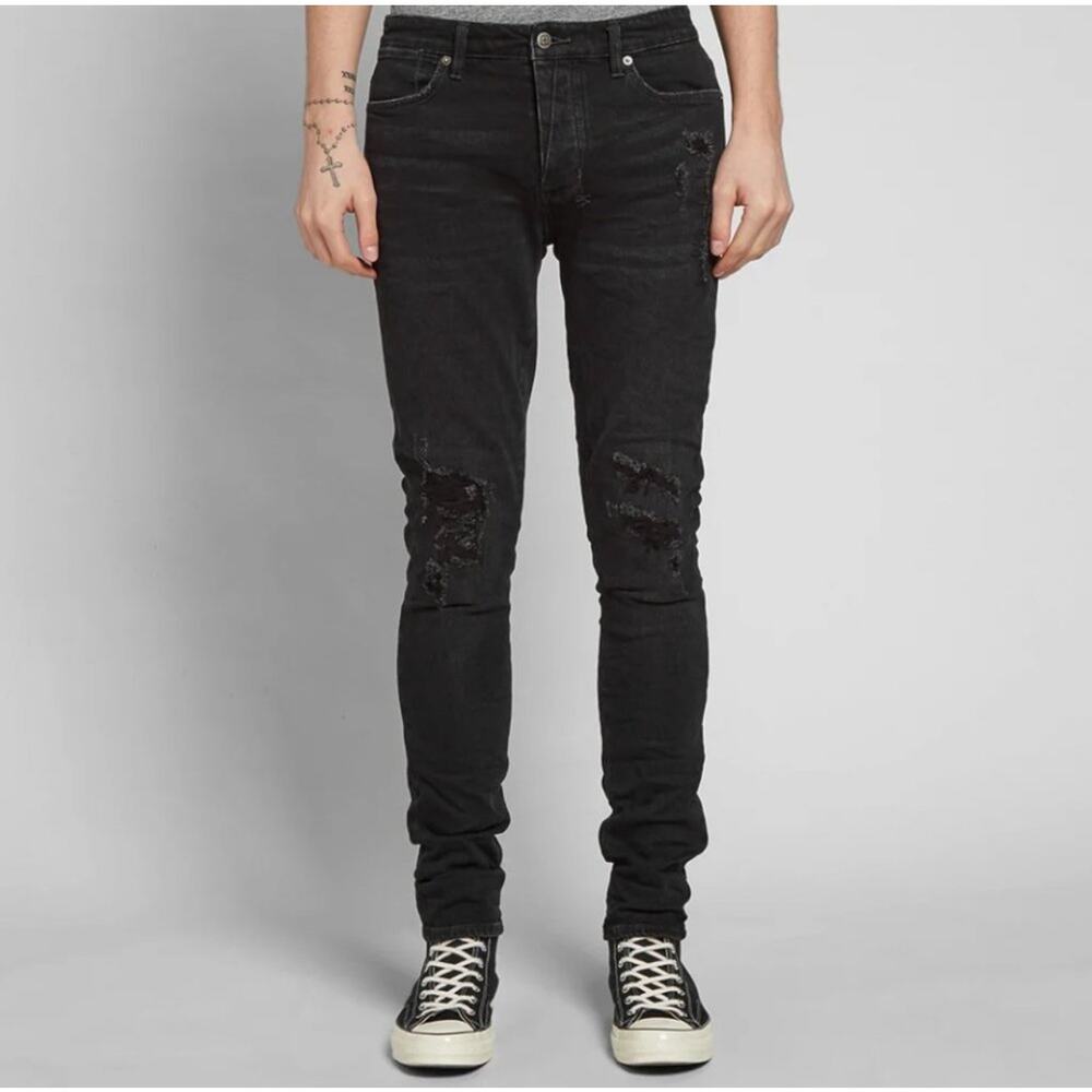 Ksubi‎ Van Winkle Trashed Noir Skinny Jeans Distressed 32" Grunge Indie Sleaze